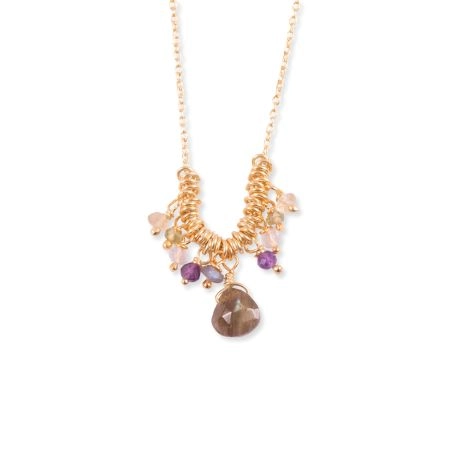 Multi gemstone pendant necklace, Brass 22k gold plated jewelry, wholesale jewelry